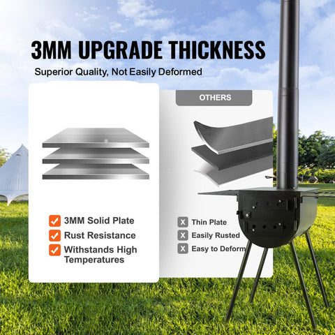 Draagbare Houtkachel - Camping Hot Tent BBQ-oven Buiten met Pijpen - Kamergrootte 55 x 33 x 29,5 cm