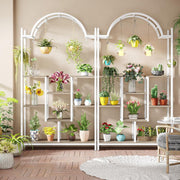 Plantenrek - Plantenstandaard - Plantenrek voor Binnen en Buiten - Plantenrek met 5 Niveaus en 8 S-haken - Wit - 100 x 30 x 190 cm