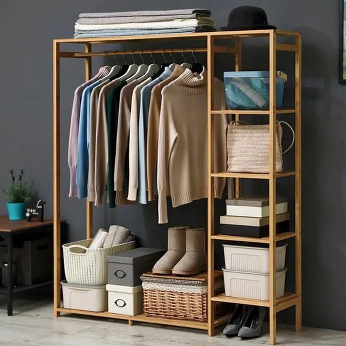 Kledingrek - Hout - Bamboe - Met Planken - kKedinghangers - Kleding Rek - Dressboy