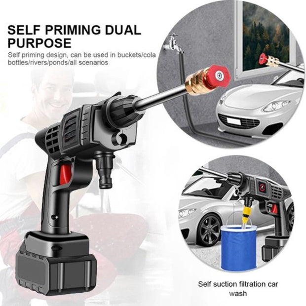 Draadloze Hogedrukreiniger - Met Accu en Oplader - 20000mAh - Hoge Druk Reiniger - Instelbaar - 50 BAR - Inclusief Waterslang - Zwart