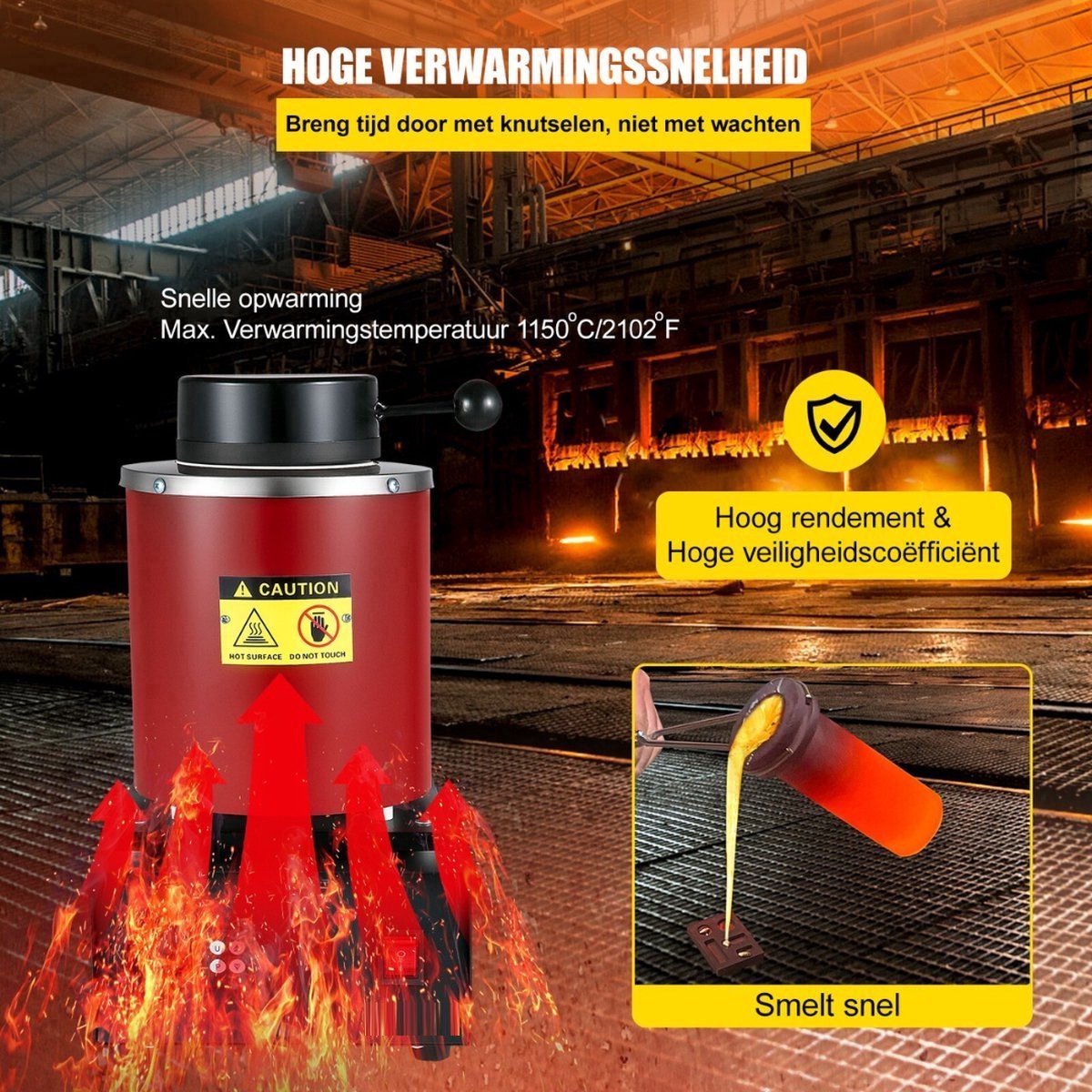 Smeltoven Elektrisch - Smeedoven Metalen - Smeltkroes Grafiet - Inclusief Volledige Set - 2KG