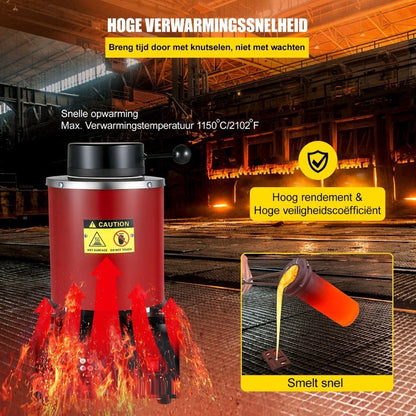 Smeltoven Elektrisch - Smeedoven Metalen - Smeltkroes Grafiet - Inclusief Volledige Set - 2KG