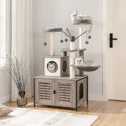 Katten Krabpaal - Grijs - Met Hangmat - Kattenbakruimte en Speeltjes - Klimmeubel - 70x48x132 cm - All-in-One Huisje