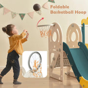 5 in 1 Kinderglijbaan Combinatie - Glijbaan, Schommel, Auto, Basketbal net - 182x172x115 cm