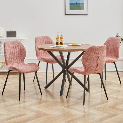 Eetkamerstoelen set van 4 - Rugleuning - Fauteuil - Woonkamerstoelen - Kuipstoelen - Comfi Linnen Stof - Gewatteerde zitting - Metalen poten - Roze