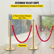 Afzetpaaltjes Crowd Control Stanchion Barrières - 1,5 m - Afzetpalen Voor Menigtecontrole - RVS Bolders - Goud Staanders - Fluwelen Touwen - 4 Stuks - Rood