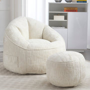 Zitzak met Voetensteun - Stoel met Hoge Druk Schuimvulling - Ergonomisch Ontwerp - Chenille Stof - 89x88x76 cm - Beige