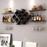 Wijnrek - Wand gemonteerd Wijnrek - Set van 5 - Wijnfles Plank Set Met Glazen Houder - Muur wijnrek