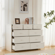 Witte Ladekast met 9 Lades – Grote Opbergkast 120x40x88 cm – Gelakt Halmeubel met Golvend Design en Slagvaste Hoeken – Voor Woonkamer, Badkamer of Slaapkamer