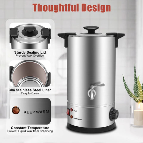 Elektrische Wassmelter – 10L - Instelbare Temperatuur 30-110°C – Roestvrijstalen Smeltkroes voor Kaarsen Maken – Wax Smeltpan – Verwarmingspot – DIY Kaarsenproductie