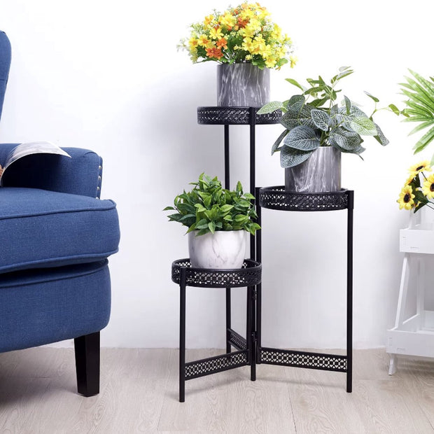 Plantenstandaard - Plantenrek - Bloempotten rek - 3 laags - Opvouwbaar - Metaal - Zwart