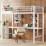 Kinderbed - Zonder matras - Zonder stoel - Metalen Bedframe met Bureau en Twee Boekenplanken - Geschikt voor Kinderen - Tieners en Volwassenen - 90x200 cm - Zwart