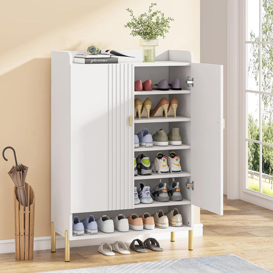 Praktisch Schoenenrek - Schoenenrek met 6 Niveaus - Schoenenkast - Schoenenrek Metaal Modern - Metaal - 75 x 37 x 111 cm - Wit