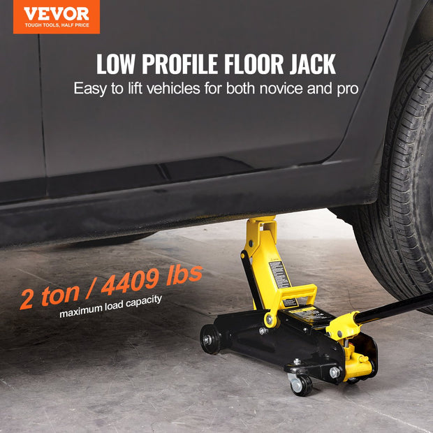 Laag Profiel Krik - 2 Ton Hefvermogen - Hefbereik 125.2-335 mm - Robuuste IJzerconstructie - Veiligheidssysteem - Praktisch Ontwerp - Geschikt voor Auto's - Pick-up Trucks en SUV's - Geel
