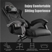 Gaming Chair - Gaming Chair - Ergonomic Pu Leather Computer Chair - Office Chair with Headrest and Lumbar Support - Racing Chair Black