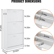 Smalle Schoenenkast - Schoenenrek Wit - 600 x 237 x 1200 mm - Schoenenkantelaar - met 3 Kleppen + Opbergvak Bovenaan - Schoenenkist - 45,35 kg Draagvermogen - Massief Houten - Schoenenopbergkast - voor de Gang