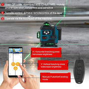 Kruislijnlaser - Bouwlaser met 4D Lasers - Kruislaser met 2 Oplaadbare Lithium Batterij - Inclusief Opbergkoffer en Afstandsbediening - 360 Graden Roterend - Met App Bediening