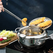 Kleine Frituurpan - Mini Friteuse - Mini Frituurpan - 2,2 Liter -Roestvrij Staal - Japanse frituurpan - met Thermometer - en Deksel Keuken Tempura Frituurpan - Kookpot