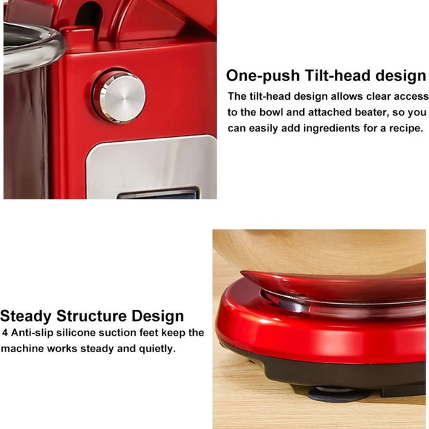 Keukenmachine - voedsel mixer - Blender - Stille motor - Crème ei garde - Deeg kneder - 6 snelheid standen - 1200 W - 6 liter capaciteit - Keukenmixer - Keukenmixer met kom - Keuken machine - Keukenmixer staand - Metaal grijs