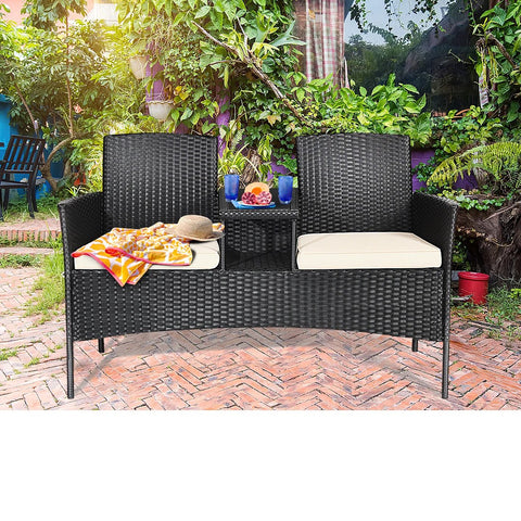 Tuinbank - zwart - tuinbankjes weerbestendig - tuinbanken - tuinbank met tafel - tuin bank - tuinbank kunststof