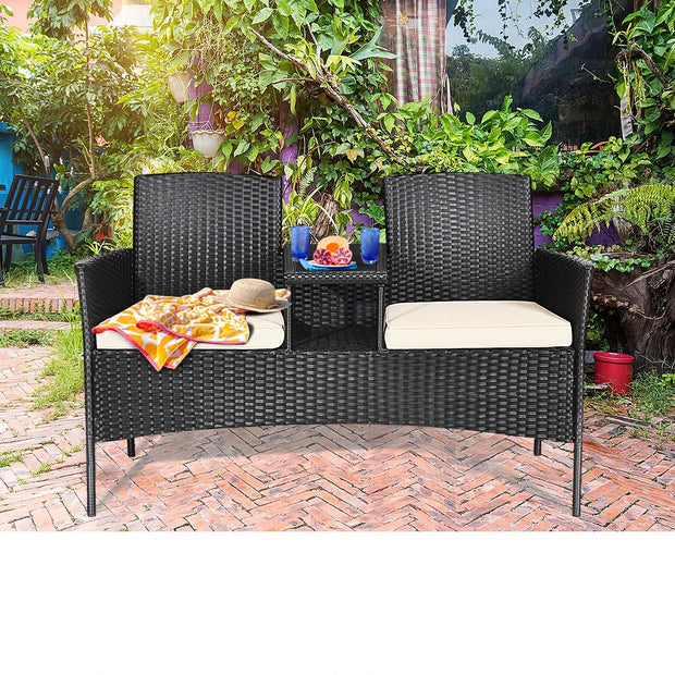 Tuinbank - zwart - tuinbankjes weerbestendig - tuinbanken - tuinbank met tafel - tuin bank - tuinbank kunststof