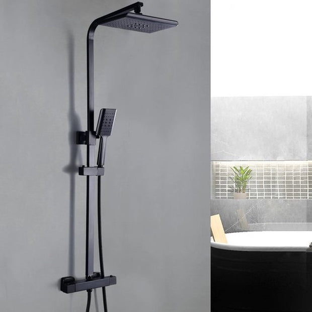 Doucheset Zwart - Regendouche - Met Thermosstaat - Douchekop - Douchestang - Douche Set - Doucheset Met Thermostaatkraan