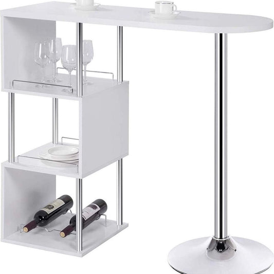 Bartafel - Met Opbergruimte - Voor Binnen - Keuken - Metalen Poot - Hout - Rechthoekig - Wit - 113x40x105 cm