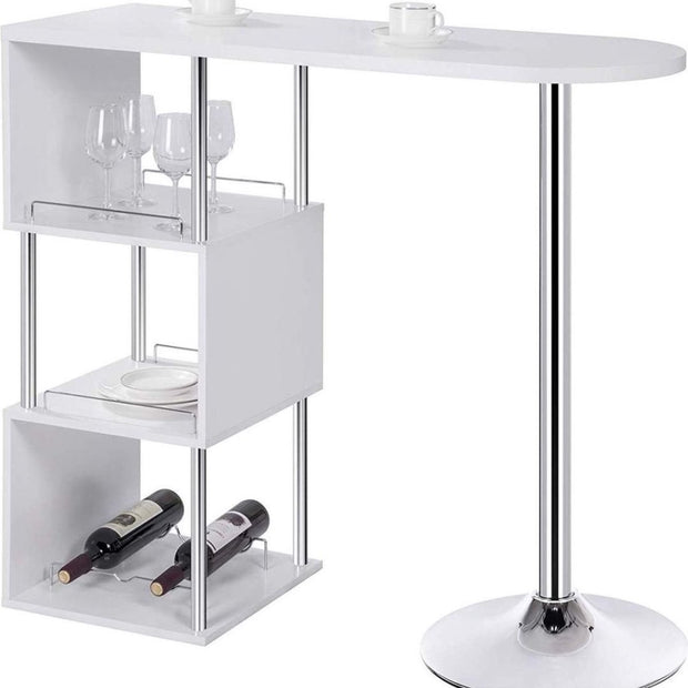 Bartafel - Met Opbergruimte - Voor Binnen - Keuken - Metalen Poot - Hout - Rechthoekig - Wit - 113x40x105 cm