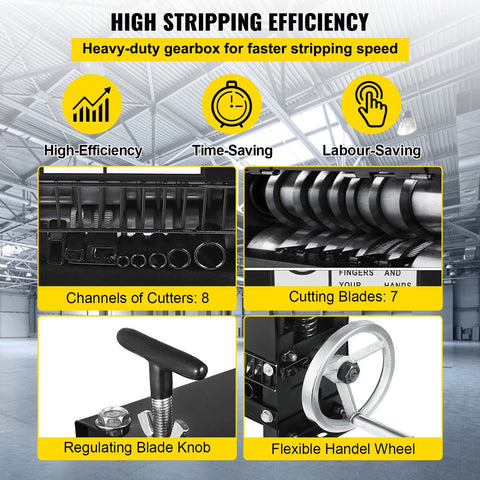 Koperdraad-strippingmachine - 1-20 mm - Handmatige draadstrippingmachine - 8 kanalen en 7 snijbladen - voor het verwijderen van plastic en rubberen isolatie