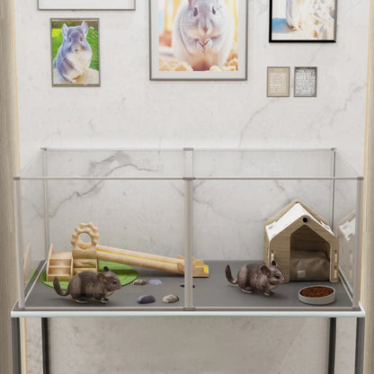 Acryl Knaagdierenkooi - Kooi voor Kleine Dieren, Cavia's, Hamsters, Konijntjes - 6 Panelen - 124x63x40 cm - 360° Zichtbaarheid - QUORE