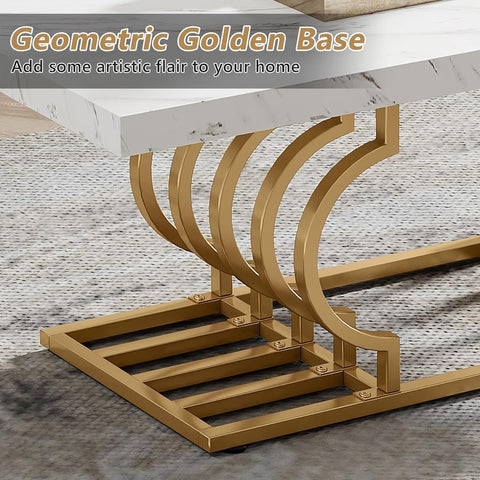 Salontafels Modern - Salontafel met Geometrisch Frame - Bijzettafel Goud - Tafel - Sidetable - Nep-Marmer - 120 x 50 x 50 cm