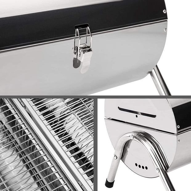 Inklapbare Mobiele Houtskoolgrill van Roestvrij Staal - Draagbare Houtskoolgrill voor Onderweg - 46 x 28 x 36 cm