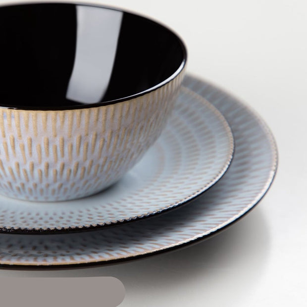 Serviesset – 32 delig – 8 persoons –Porselein - Luxe – Bordenset – Dinner platen – Dessertborden - Kommen - Mokken - Set - Grijs - Pluvo