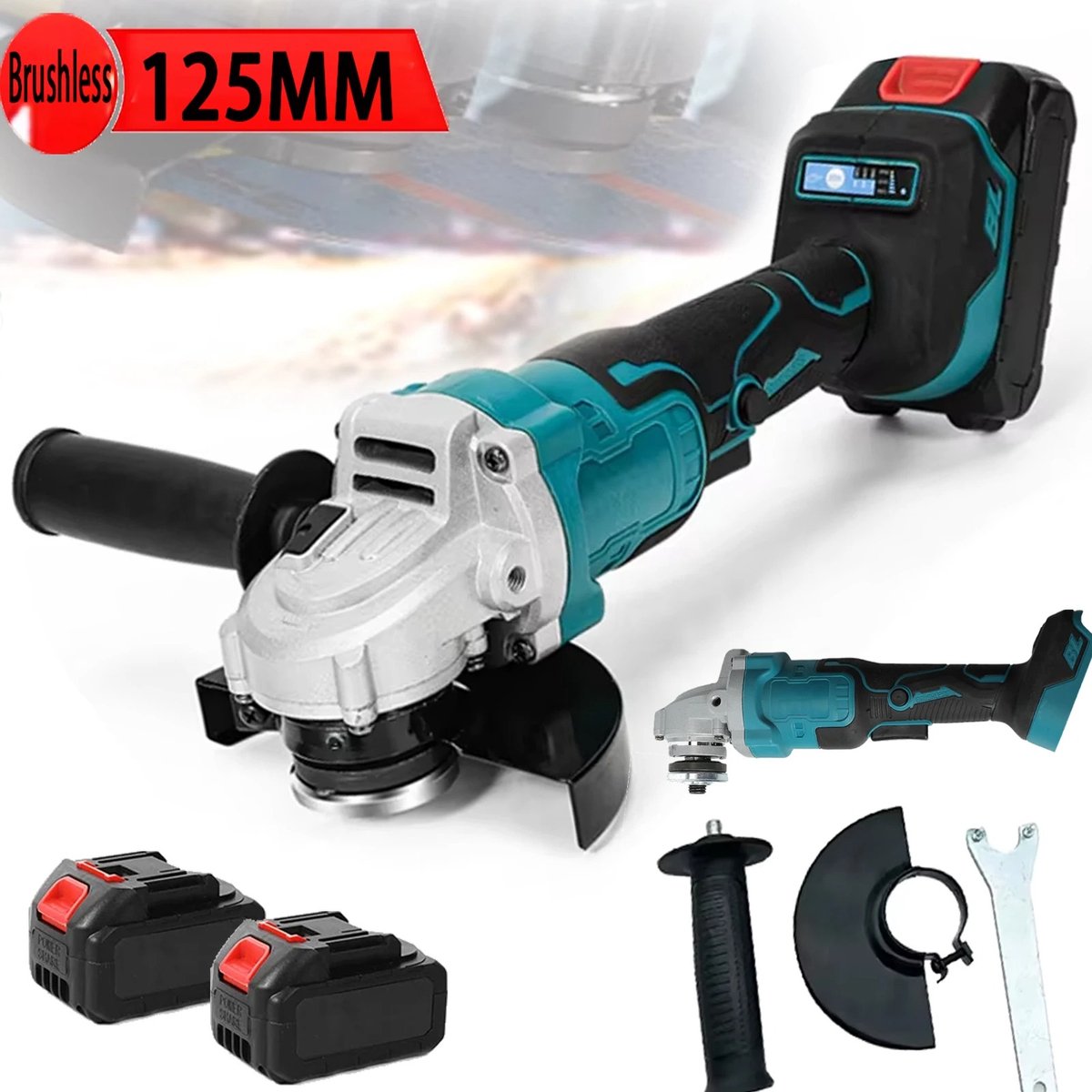 Slijpmachine - Haakse Slijper - Slijper - Elektrische Slijper - 2x Accu - Met Accessoires - Blauw