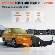 Diesel Standkachel - 12V - 8KW - Diesel Heater - met een Intelligente LCD-monitor en Afstandsbediening - Brandstoftank van 10L - Luchtverwarmer - Autoverwarming-Auto Heater-Voor Auto Vrachtwagens Camper Boot Bus Kan Aluminium Rv - Zwart & Wit