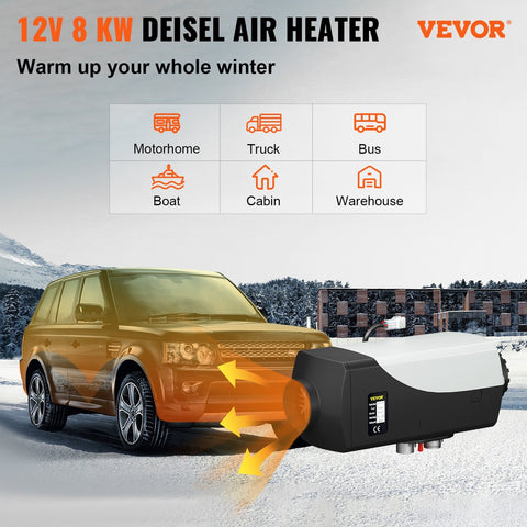 Diesel Standkachel - 12V - 8KW - Diesel Heater - met een Intelligente LCD-monitor en Afstandsbediening - Brandstoftank van 10L - Luchtverwarmer - Autoverwarming-Auto Heater-Voor Auto Vrachtwagens Camper Boot Bus Kan Aluminium Rv - Zwart & Wit