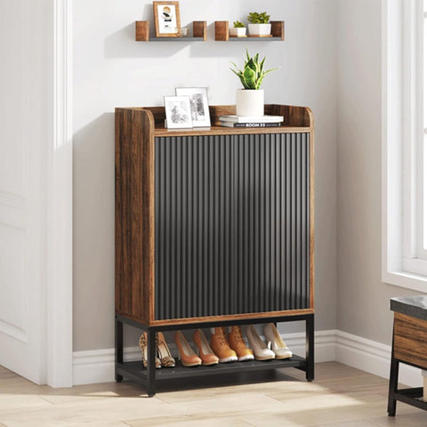 Praktisch Schoenenrek - Schoenenrek met 5 Niveaus - Schoenenkast - Schoenenrek Metaal Modern - Hout - 75 x 35 x 105 cm - Bruin