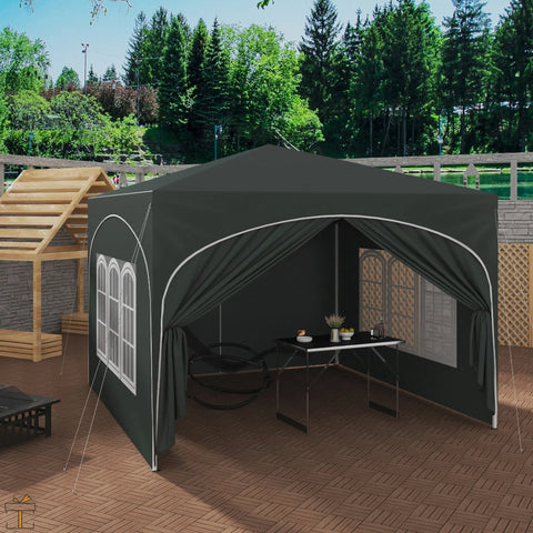 Partytent met zijwanden - Grijs - Opvouwbaar - Easy up - Paviljoen - Waterdicht weerbestendig - 3x3 m