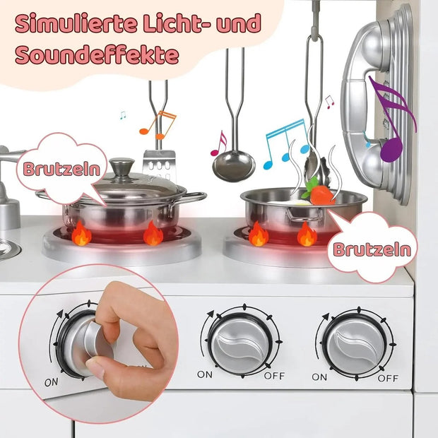 Prachtig Houten Speelkeukenset - Creëer Magische Speeluren met deze XXL Kinder Speelkeuken- Wit - Licht & Geluidseffecten - Inclusief Accessoires - 81x74x30 cm Hoogwaardige Materialen- Fantasierijke Functies & Duurzaam Ontwerp & Realistische Functies