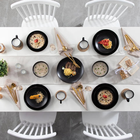 Luxe Serviesset - 32-Delig - 8 Persoons - Keramiek - Bordenset - Dinner Platen - Dessertborden - Kommen - Mokken - Schaaltjes - Zwart