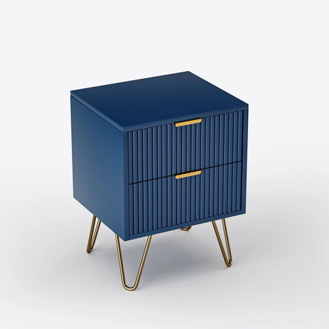 Nachtkastje - 2 Lades - Blauw - Nachtkastjes - Nachtkastjes Modern - Klassiek - Nachtkastje Hout