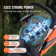 Benzine Kettingzaag - 2.55pk Vermogen - 52CC Motor - 45.7cm Zwaard - Robuuste Constructie - Ideaal voor Thuis en Tuin