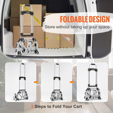 Trappentroler - 50-100 kg - Steekwagen Trap - Opvouwbaar Aluminiumlegering - In Hoogte Verstelbare Handgreep - 82-116 cm - 4 Universele Wielen - 39 x 27 cm - voor Magazijnen - Luchthaven - Winkelcentrum