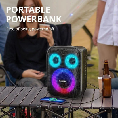 Karaoke Partybox - 3-Weg Speaker - 120 W - 2 Draadloze Microfoons - Verlichting Kleur en Equalizer via App - Mic en Gitaar Input - Zwart