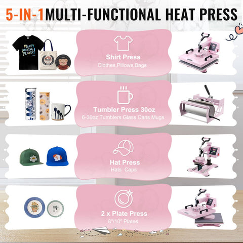 Hittepers - Roldruk - 38x38CM 5 in 1 - Geschikt voor T-shirts - Kussenslopen - Hoeden - Mokken - Keramische Borden - Roze