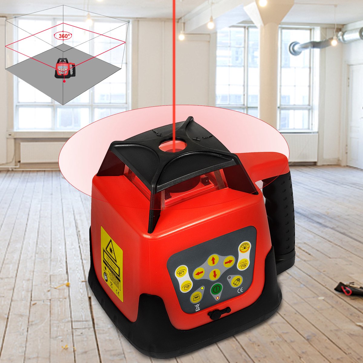 Bouw Laser Waterpas - Kruislijn Laser - Roterende Laserniveau - Zelfnivellering 360° - Waterbestendig IP55 - voor Aftekenen - Nauwkeurig Frame- en Trusswerk Uitvoeren - Timmerwerk - Planken