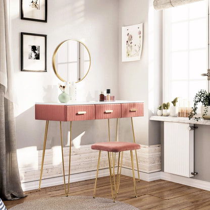 Luxury Dressing Table - Make-up Table - Dresser - Dressing Table - Make-up Table - Including Mirror and Stool - Velvet Look - Ladies/Teenagers