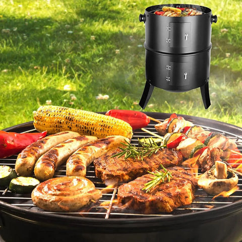 Bbq Roker - Oven - Houtskool Roker - 3 Niveaus - Inclusief Thermometer - Voor Buiten Barbecue - Zwart - 3 in 1