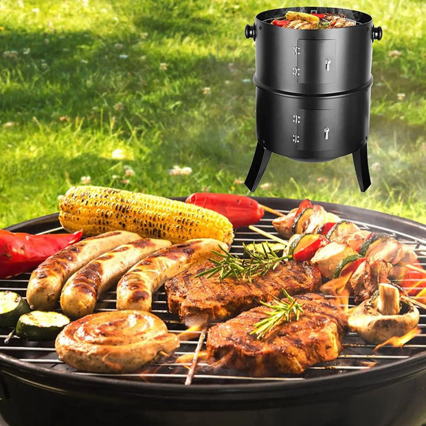 Bbq Roker - Oven - Houtskool Roker - 3 Niveaus - Inclusief Thermometer - Voor Buiten Barbecue - Zwart - 3 in 1