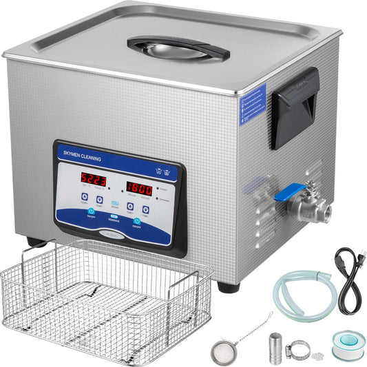 Ultrasone Reiniger  - 15L - met Timer en Halve Golf Functie - Trilbad Voor Het Reinigen Van Juwelen, Brillen, Broches, Kunstgebitten - Zilver